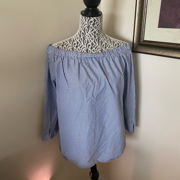 Beachlunhlounge Crop Pin Stripe off the shoulder Top - Picture 1 of 1